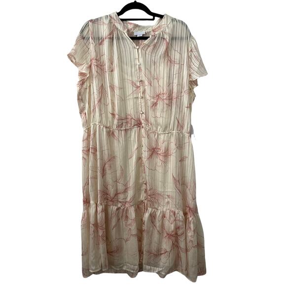 Liz Claiborne Short Sleeve Floral Satin Cream & Pink Dress w/ Slip Plus Size 1X - Picture 1 of 8